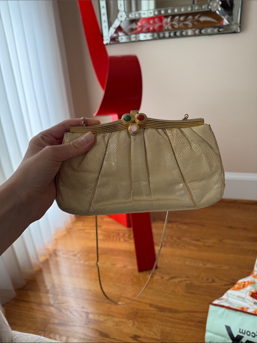 Judith leiber vintageElegant Cream Evening Clutch with Gem Accent